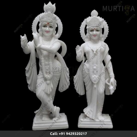 Pure white Marble Radha Krishna with Red Bindi and Tilak only