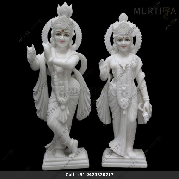 Pure white Marble Radha Krishna with Red Bindi and Tilak only Pure white Marble Radha Krishna with Red Bindi and Tilak only