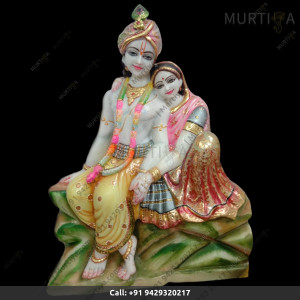 Radha Krishna on Lotus: Buy the Radha Krishna on a lotus base and Radha Ji in Saree engrave in marble Radha Krishna on Lotus: Buy the Radha Krishna on a lotus base and Radha Ji in Saree engrave in marble