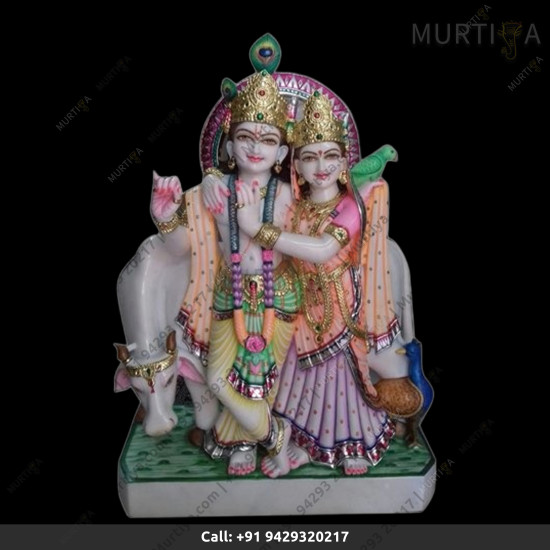 Marble Radha Krishna with cow