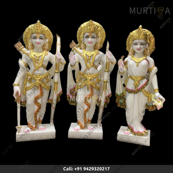 Marble Ram Laxman And Sita Ji Pure White And Golden Outline Only