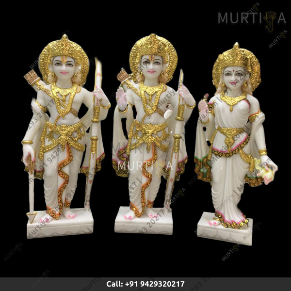 Marble Ram Laxman And Sita Ji Pure White And Golden Outline Only Marble Ram Laxman And Sita Ji Pure White And Golden Outline Only