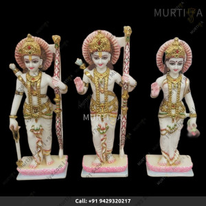 Buy online Pure Marble Ram Ji, Laxman Ji, and Sita Mata with Lotus base for Home Temple | Murtiya.com