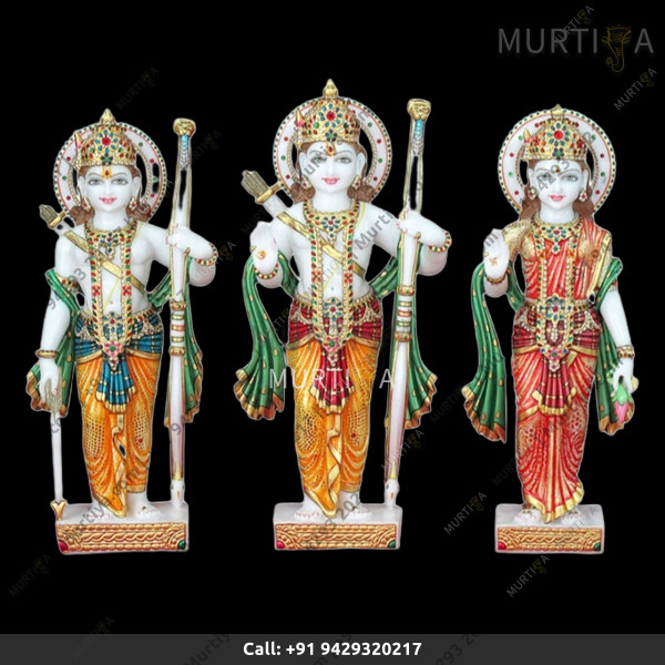 Marble Ram Ji Laxman Ji And Sita Mata Orange And Red Color Clothes Marble Ram Ji Laxman Ji And Sita Mata Orange And Red Color Clothes