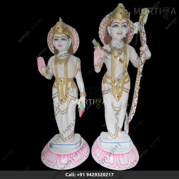 Marble Ram Ji Sita Mata On Lotus Base Marble Ram Ji Sita Mata On Lotus Base