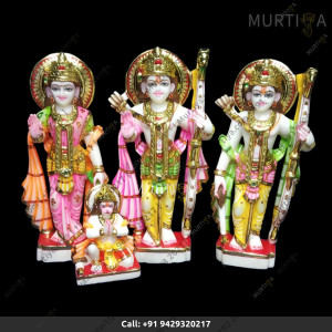 Pure White Marble Ramdarbar with light painted clothes minimalistic deity for temple | Murtiya.com Pure White Marble Ramdarbar with light painted clothes minimalistic deity for temple | Murtiya.com