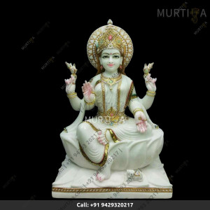 Buy Marble Sarasawati maa on lotus pure white for Home, Office, Educational institute | Murtiya.com