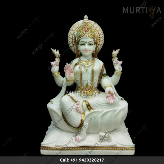 Marble Sarasawati Maa On Lotus Pure White