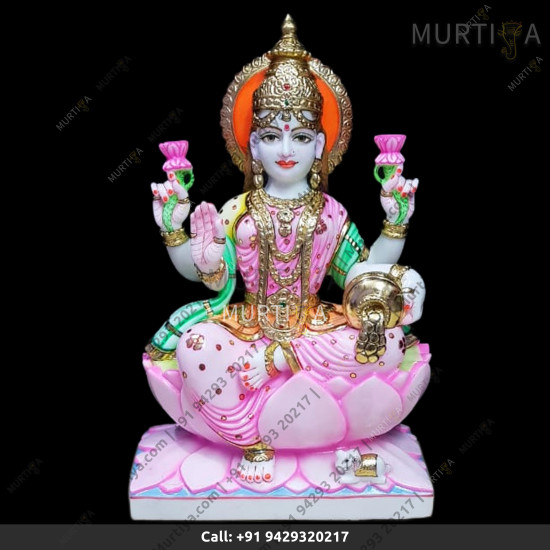 Marble Saraswati Maa Fully Painted Clothes Pink