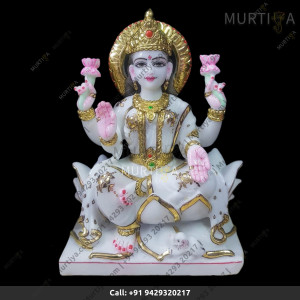 Buy Marble Sarasawati maa on lotus pure white for Home, Office, Educational institute | Murtiya.com