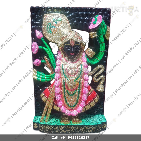 Marble Shreenath Ji Stone work with base Marble Shreenath Ji Stone work with base