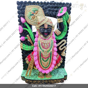 Black Stone Shreenath Ji With Golden and Yellow Painted Clothes best for Home Temple | Murtiya.com