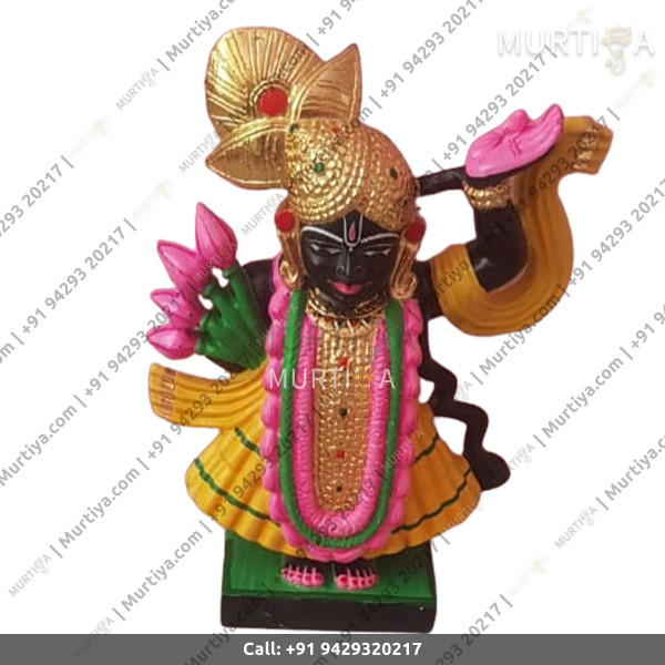 Marble Shreenath Ji Open With Golden and Yellow Painted Clothes Marble Shreenath Ji Open With Golden and Yellow Painted Clothes