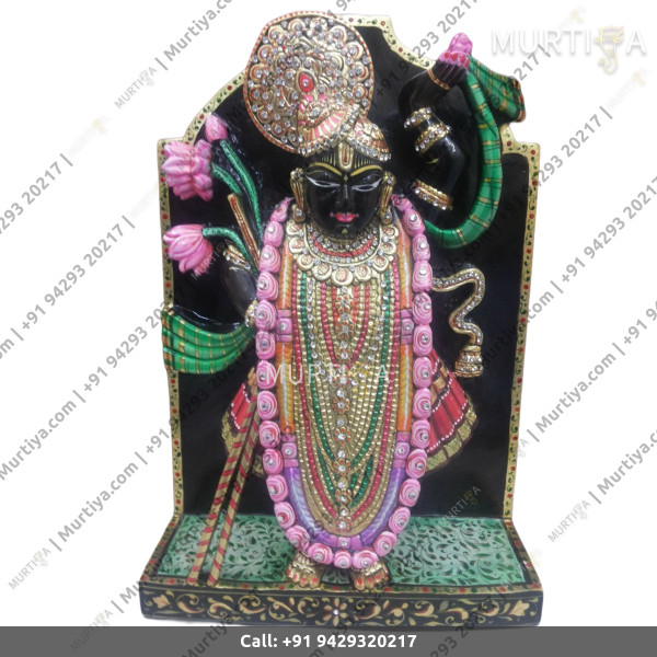 Marble Shreenath Ji with Stone Work Marble Shreenath Ji with Stone Work