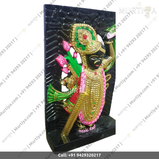 Marble Shreenath Ji Pure Black Golden Clothes Single Stone Marble Shreenath Ji Pure Black Golden Clothes Single Stone