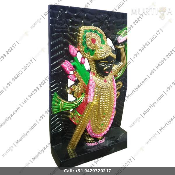 Marble Shreenath Ji Pure Black Golden Clothes Single Stone Marble Shreenath Ji Pure Black Golden Clothes Single Stone