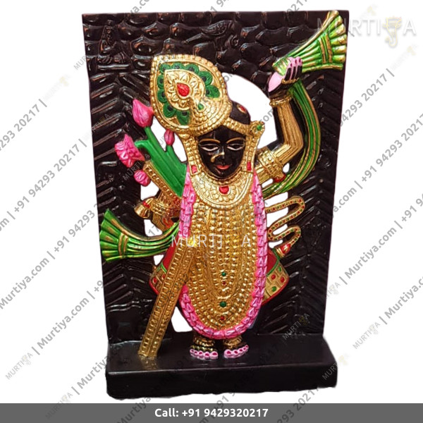 Marble Shreenath Ji Pure Black Golden Clothes Single Stone Marble Shreenath Ji Pure Black Golden Clothes Single Stone