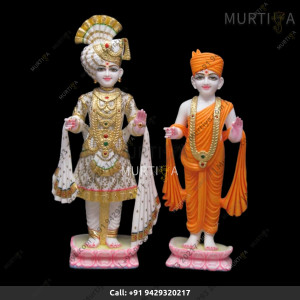 Shop Marble Akshar Purushottam and Gunitanand Swami statue Online From Murtiya.com