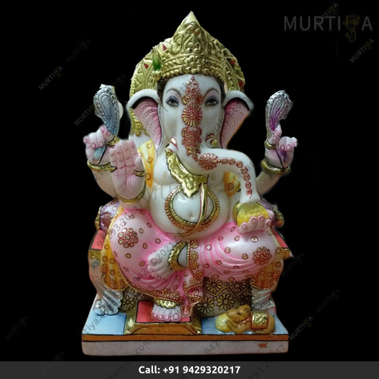Marble Ganesh ji in Fully Painted Ganesha With Golden Design