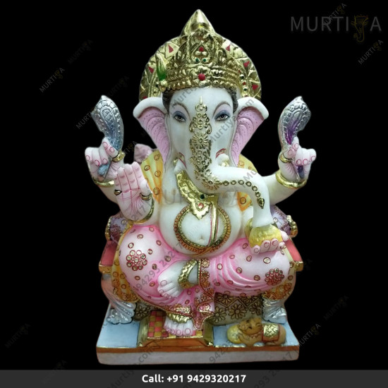 Marble Ganesh ji in Fully Painted Multicolored