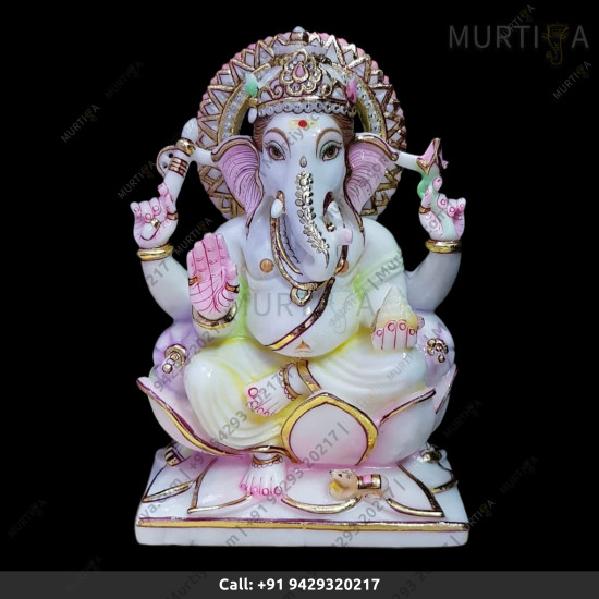 Marble Ganesh Ji With Pink Lotus