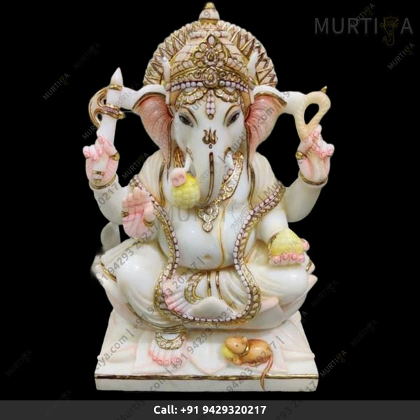 Marble Ganesha Ji With Stone work Marble Ganesha Ji With Stone work