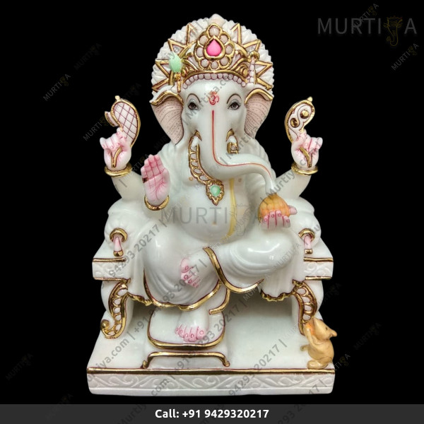 Marble Ganesh ji with Light Brown Outline Marble Ganesh ji with Light Brown Outline