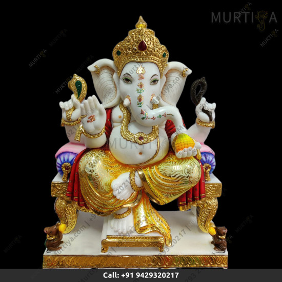 Marble Ganesh ji with Golden Painted