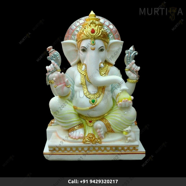 Plain Marble Ganesha Ji With Light Green Plain Marble Ganesha Ji With Light Green