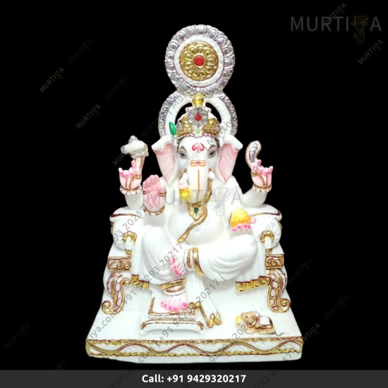 Marble Ganesh ji with Pure White With Double Crown