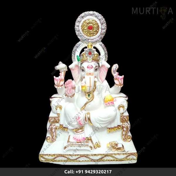 Marble Ganesh ji with Pure White With Double Crown Marble Ganesh ji with Pure White With Double Crown