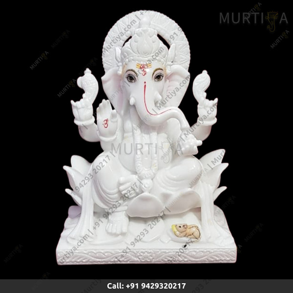 Marble Ganesh ji with Pure White With Golden Tilak Marble Ganesh ji with Pure White With Golden Tilak