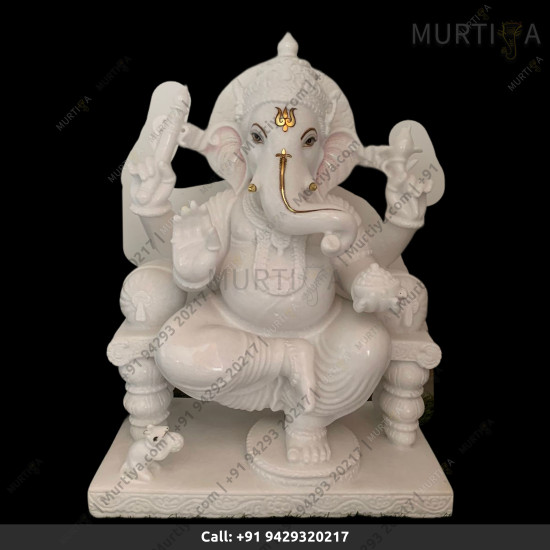 Marble Ganesh ji with Pure White With Golden Tilak