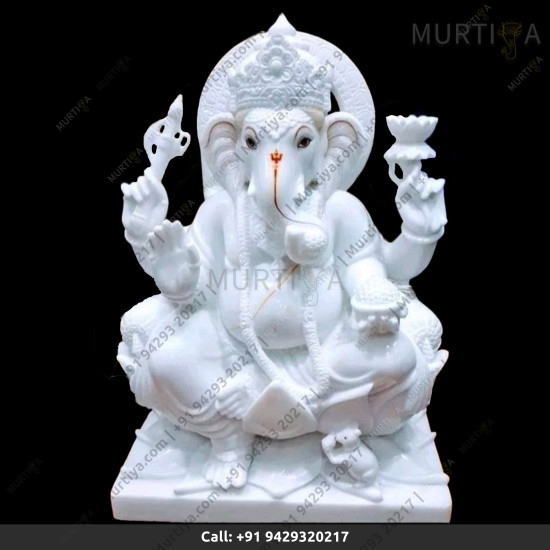 Marble Ganesh ji with Pure White With Red Tilak