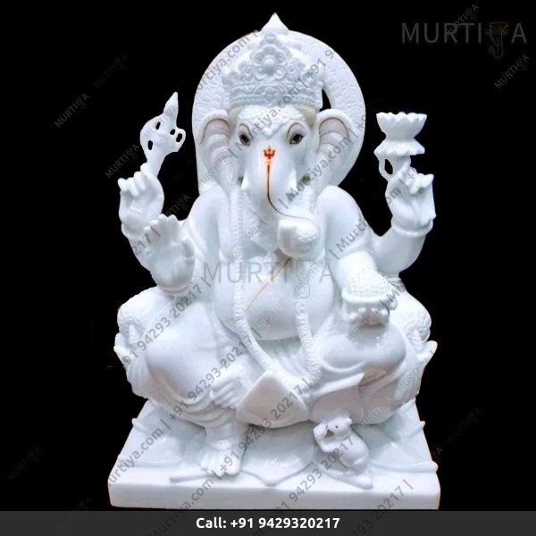 Marble Ganesh ji with Pure White With Red Tilak Marble Ganesh ji with Pure White With Red Tilak